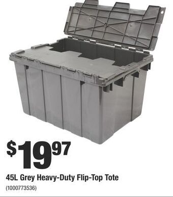 Home Depot 45l grey heavy-duty flip-top tote offer