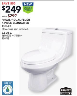 RONA Project source "huali" dual flush 1-piece elongated toilet offer