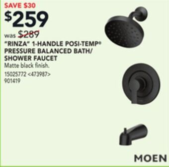 RONA Moen "rinza" 1-handle posi-temp pressure balanced bath/shower faucet offer