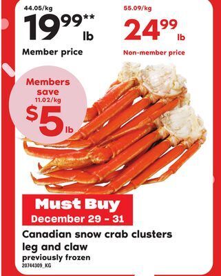Zehrs Markets Canadian snow crab clusters leg and claw offer