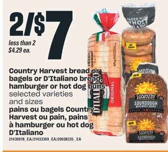 Valu-mart Pains ou bagels country harvest ou pain, pains à hamburger ou hot dog d'italiano offer