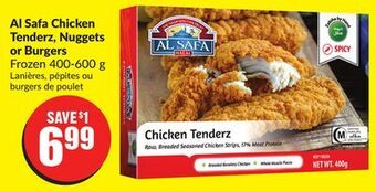 FreshCo Al safa chicken tenderz, nuggets or burgers frozen 400-600 g offer