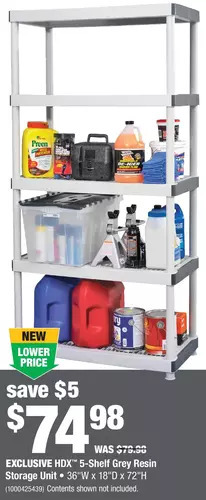 Home Depot Hdx 5-shelf grey resin storage unit offer