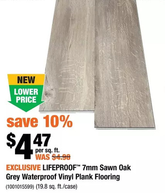 Home Depot Lifeproof 7mm sawn oak grey waterproof vinyl plank flooring offer
