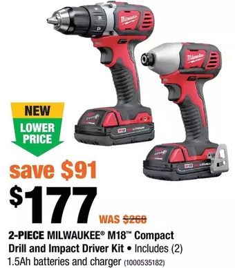 Home Depot 2-piece milwaukee m18 compact drill and impact driver kit offer
