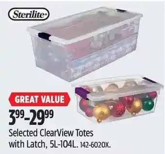 Canadian Tire Sterilite clearview totes with latch, 5l-104l offer