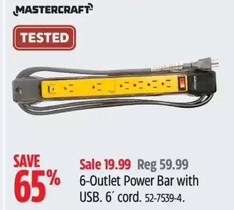 Canadian Tire Mastercraft 6-outlet power bar with usb offer