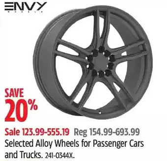Canadian Tire Envy alloy wheels for passenger cars and trucks offer