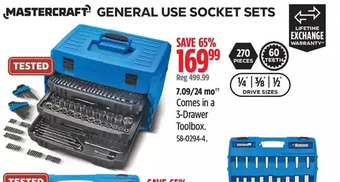 Canadian Tire Mastercraft general use socket sets comes in a 3-drawer toolbox offer