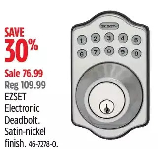 Canadian Tire Ezset electronic deadbolt satin-nickel finish offer