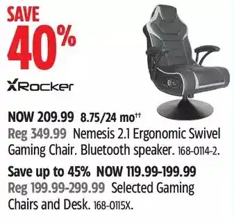 Canadian Tire Xrocker nemesis 2.1 ergonomic swivel gaming chair | gaming chairs and desk offer