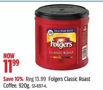 Canadian Tire Folgers classic roast coffee. 920g offer