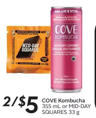 Sobeys Cove kombucha or mid-day squares offer