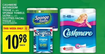 Food Basics Cashmere bathroom tissue | sponge towels ultra | scotties facial tissue offer