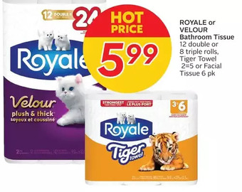 Sobeys Urban Fresh Royale or velour bathroom tissue, tiger towel or facial tissue offer