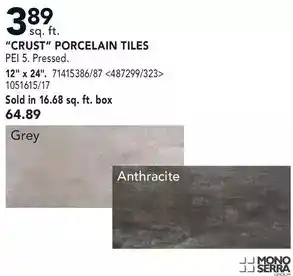 RONA Mono serra "crust" porcelain tiles offer