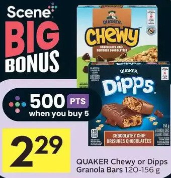Foodland Quaker chewy or dipps granola bars offer