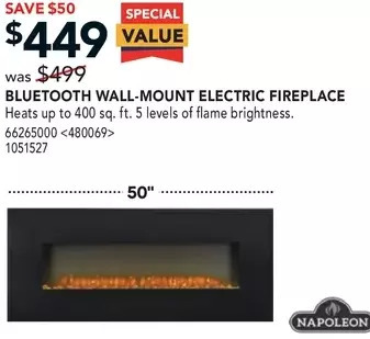 Lowe's Napoleon bluetooth wall-mount electric fireplace offer