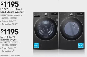 Lowe's Lg 5.2 cu. ft. front load steam washer | 7.4 cu. ft. electric dryer offer