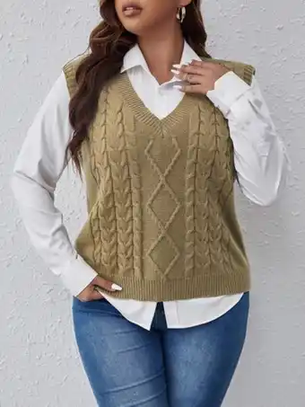 SheIn Plus cable knit sweater vest without blouse offer