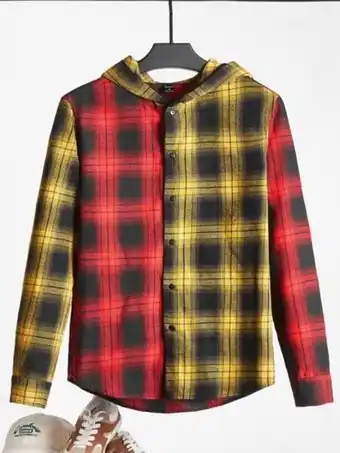 SheIn Shein men plaid print hooded shirt offer