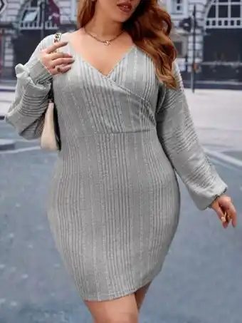 SheIn Plus surplice neck lantern sleeve bodycon dress offer