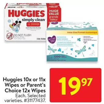 Walmart Huggies 10x or 11x wipes or parent's choice 12x wipes offer