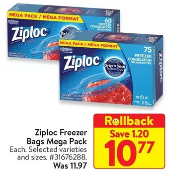Walmart Ziploc freezer bags mega pack offer