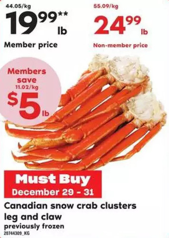 Zehrs Markets Canadian snow crab clusters leg and claw offer