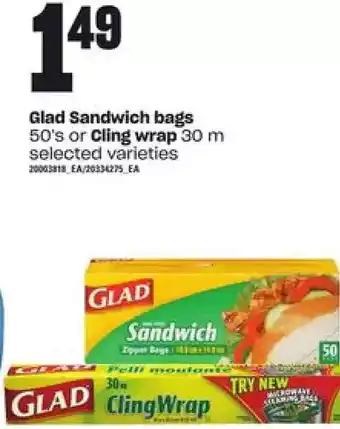 Loblaws Glad sandwich bags or cling wrap offer