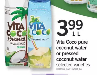 Fortinos Vita coco pure coconut water or pressed coconut water offer