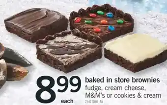 Fortinos Baked in store brownies fudge, cream cheese, m&n's or cookies & cream offer