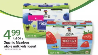 Fortinos Organic meadows whole milk kids yogurt offer