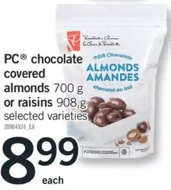 Fortinos Pc chocolate covered almonds or raisins offer