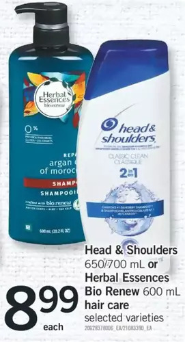 Fortinos Head & shoulders or herbal essences bio renew hair care offer