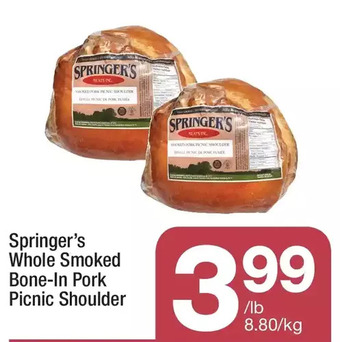Highland Farms Springer's whole smoked bone-in pork picnic shoulder offer