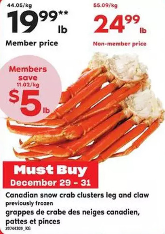 Independent Grocer Canadian snow crab clusters leg and claw offer