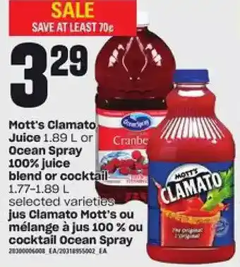 Independent Grocer Mott's clamato juice or ocean spray 100% juice blend or cocktail offer