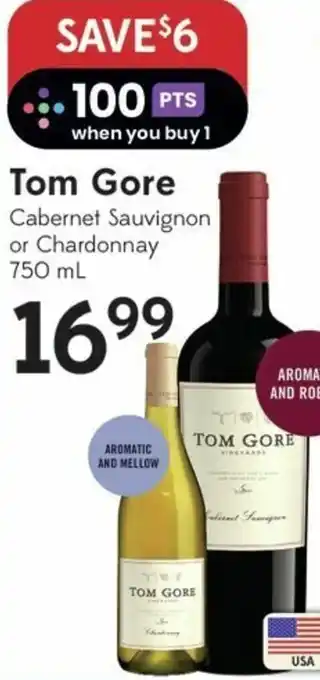Sobeys Tom Gore cabernet sauvignon or chardonnay 750ml offer