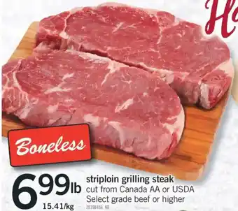 Fortinos Boneless Striploin grilling steak offer