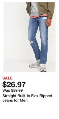 Old Navy Straight built-in flex ripped jeans for men offer