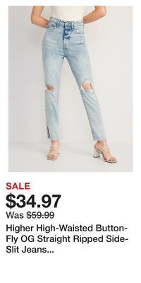 Old Navy Higher high-waisted button-fly og straight ripped side-slit jeans for women offer