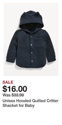 Old Navy Unisex hooded quilted critter shacket for baby offer