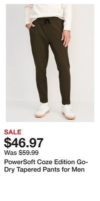 Old Navy Powersoft coze edition go-dry tapered pants for men offer