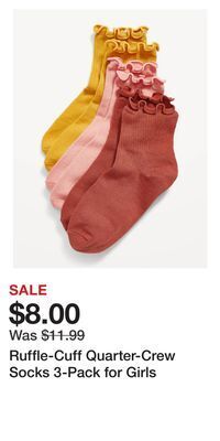 Old Navy Ruffle-cuff quarter-crew socks 3-pack for girls offer