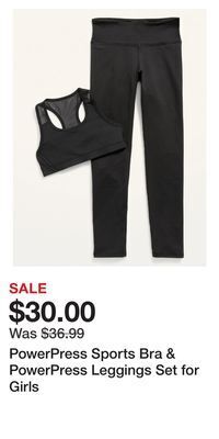 Old Navy Powerpress sports bra & powerpress leggings set for girls offer