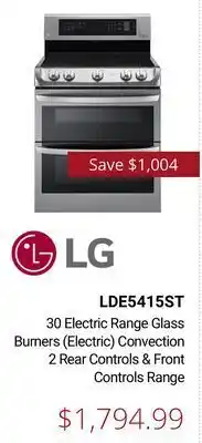Canadian Appliance Source Lg 30 electric range glass burners (electric) convection 2 rear controls & front controls range offer