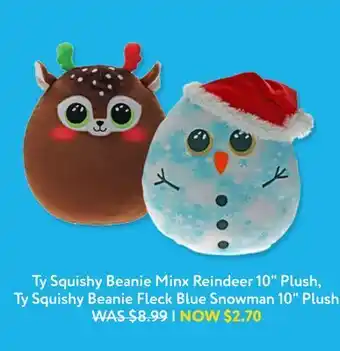 Mastermind Toys Ty squishy beanie minx reindeer 10" plush, ty squishy beanie fleck blue snowman 10" plush offer