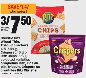 Independent City Market Christie ritz wheat thin, wheat thin, triscuit crackers, 175-454 g, crispers, 145 g or ritz chips, 225 g offer