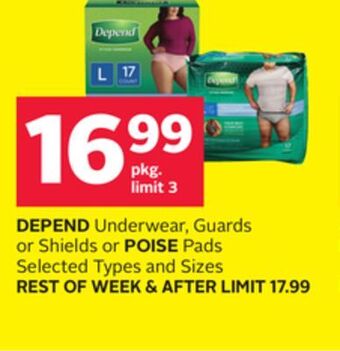 Rexall Depend underwear, guards or shields or poise pads offer